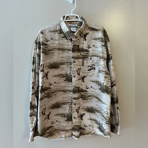 Vintage Columbia Shirt Button Down Camo Duck Cotton‎ Hunting Tan XL Outdoor